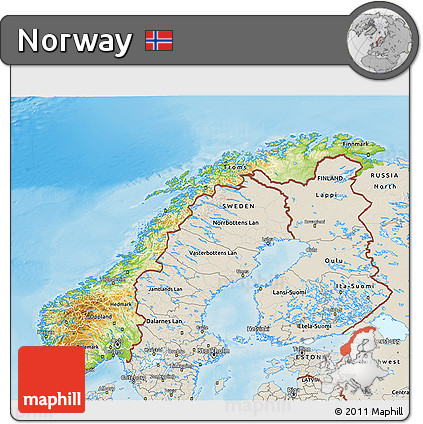 Physical 3D Map of Norway, shaded relief outside