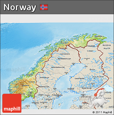 Physical 3D Map of Norway, shaded relief outside