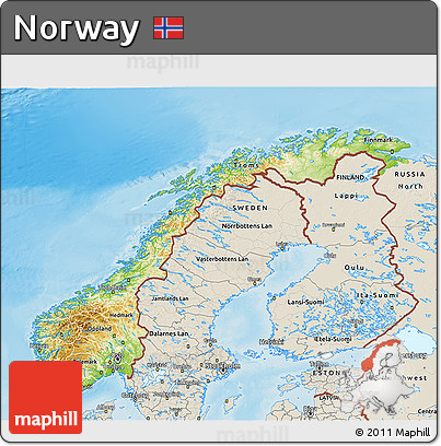 Physical 3D Map of Norway, shaded relief outside