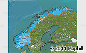 Political Shades 3D Map of Norway, satellite outside