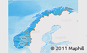 Political Shades 3D Map of Norway, single color outside, shaded relief sea
