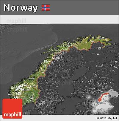 Satellite 3D Map of Norway, darken, desaturated