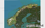 Satellite 3D Map of Norway, darken, land only