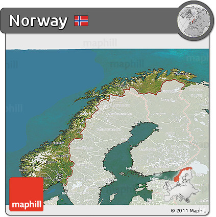 Satellite 3D Map of Norway, lighten, land only