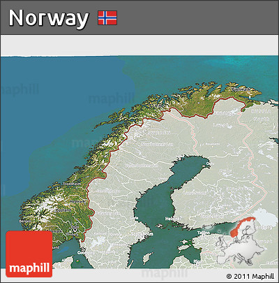 Satellite 3D Map of Norway, lighten, land only