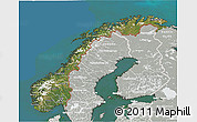 Satellite 3D Map of Norway, lighten, semi-desaturated, land only