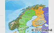Satellite 3D Map of Norway, political shades outside