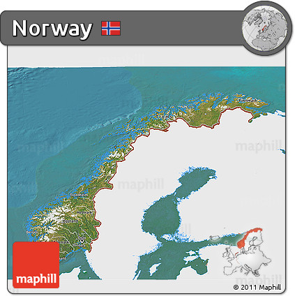 Satellite 3D Map of Norway, single color outside