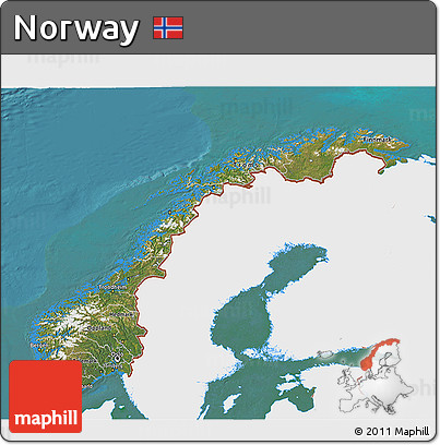 Satellite 3D Map of Norway, single color outside