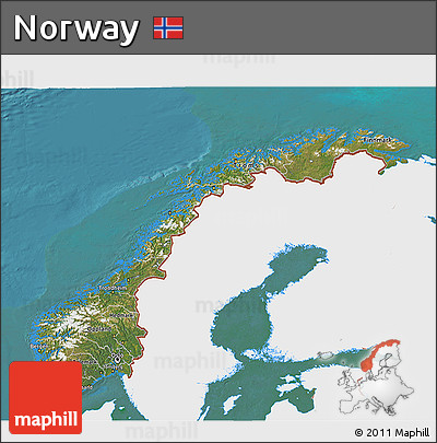 Satellite 3D Map of Norway, single color outside
