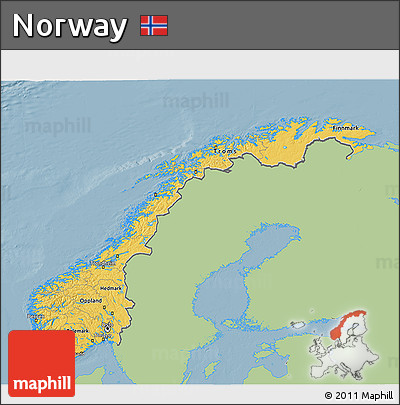 Savanna Style 3D Map of Norway, single color outside