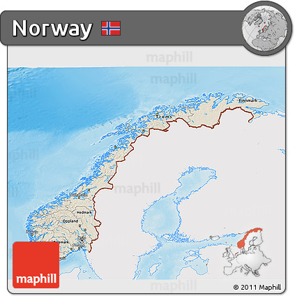 Shaded Relief 3D Map of Norway, single color outside