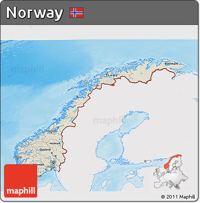 Shaded Relief 3D Map of Norway, single color outside