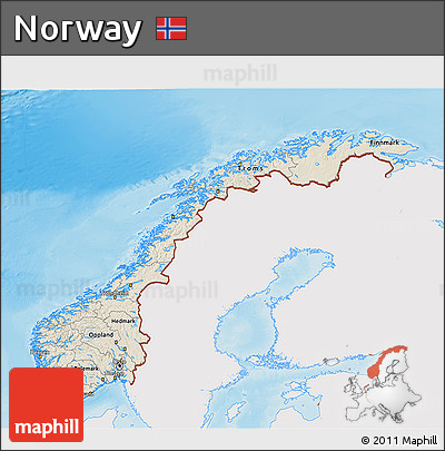 Shaded Relief 3D Map of Norway, single color outside