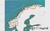 Shaded Relief 3D Map of Norway, single color outside, satellite sea