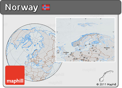 Gray Location Map of Norway, lighten, semi-desaturated, hill shading