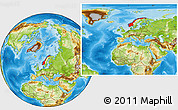 Physical Location Map of Norway, within the entire continent