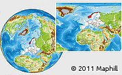 Physical Location Map of Norway, highlighted continent, within the entire continent