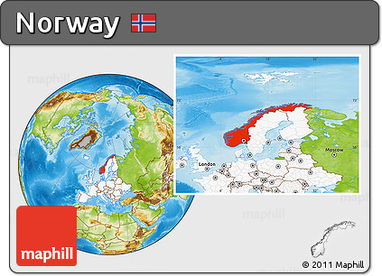 Physical Location Map of Norway, highlighted continent