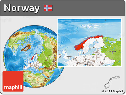 Physical Location Map of Norway, highlighted continent
