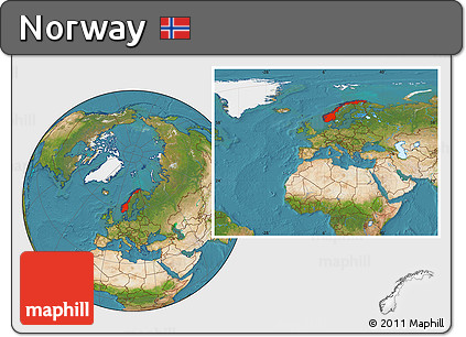 Satellite Location Map of Norway, within the entire continent