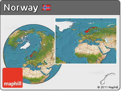 Satellite Location Map of Norway, within the entire continent