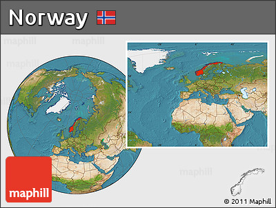 Satellite Location Map of Norway, within the entire continent