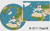 Satellite Location Map of Norway, highlighted continent, within the entire continent