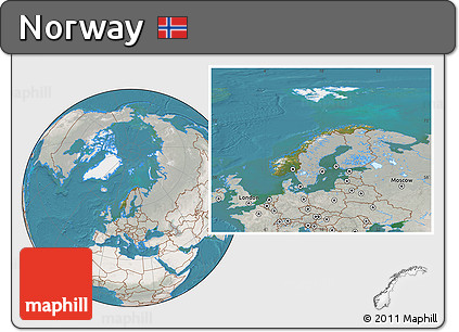 Satellite Location Map of Norway, lighten, semi-desaturated, land only