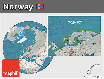 Satellite Location Map of Norway, lighten, semi-desaturated, land only