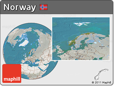 Satellite Location Map of Norway, lighten, semi-desaturated, land only