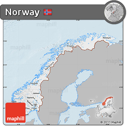 Gray Map of Norway, single color outside