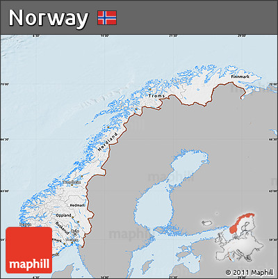 Gray Map of Norway, single color outside
