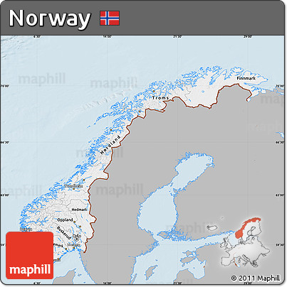 Gray Map of Norway, single color outside