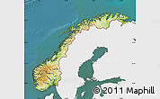Physical Map of Norway, single color outside, satellite sea