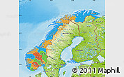 Political Map of Norway, physical outside