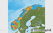 Political Map of Norway, satellite outside, bathymetry sea