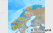 Political Map of Norway, semi-desaturated, land only