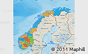 Political Map of Norway, shaded relief outside, bathymetry sea