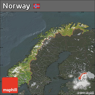 Satellite Map of Norway, darken, semi-desaturated