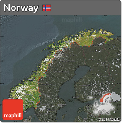 Satellite Map of Norway, darken, semi-desaturated