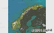 Satellite Map of Norway, darken, semi-desaturated, land only