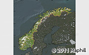 Satellite Map of Norway, darken, semi-desaturated