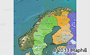 Satellite Map of Norway, political shades outside, satellite sea