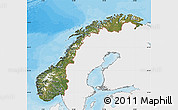 Satellite Map of Norway, single color outside, bathymetry sea, shaded relief sea