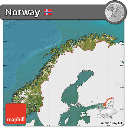 Satellite Map of Norway, single color outside