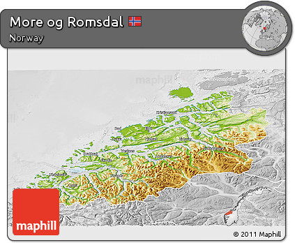Physical 3D Map of More Og Romsdal, lighten, desaturated