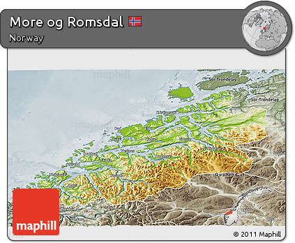 Physical 3D Map of More Og Romsdal, semi-desaturated