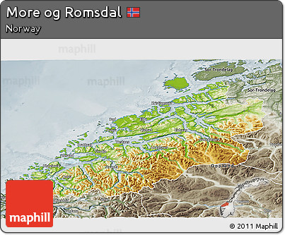 Physical 3D Map of More Og Romsdal, semi-desaturated