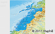 Political 3D Map of Nordland, physical outside